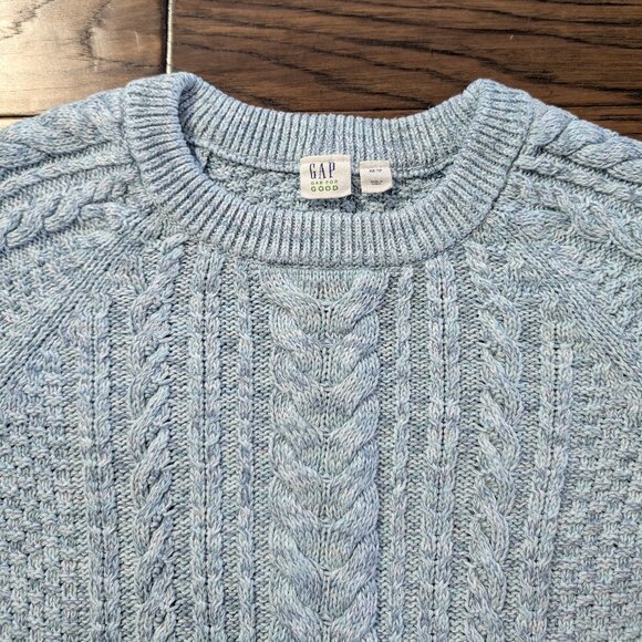 Gap classic cable knit crew neck sweater aqua blue size XS - Picture 13 of 16